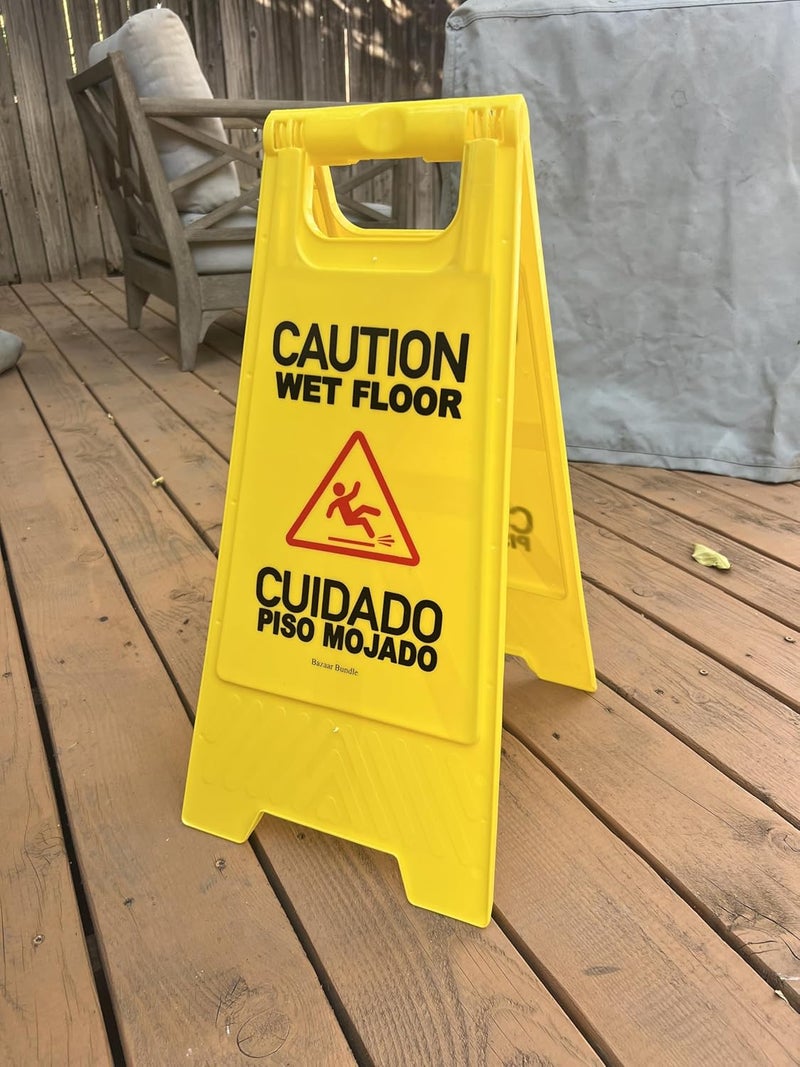 Bazaar Bundle 24' Warning sign "CAUTION WET FLOOR" sign double sided fold-out bilingual for public safety indoors and outdoors with two language English/Spanish - Image 1